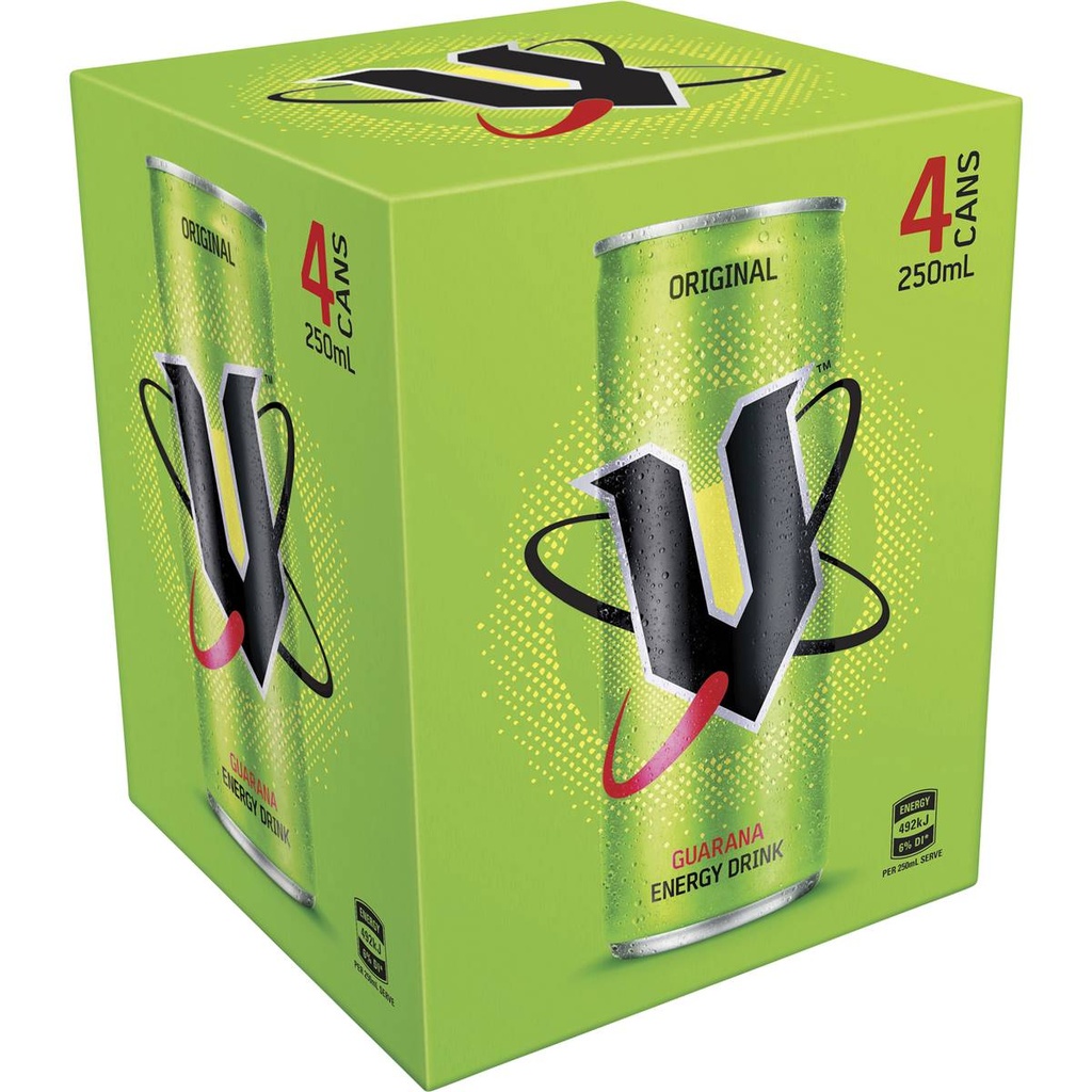 V Guarana Energy Drink Can 250Mlx4Pk
